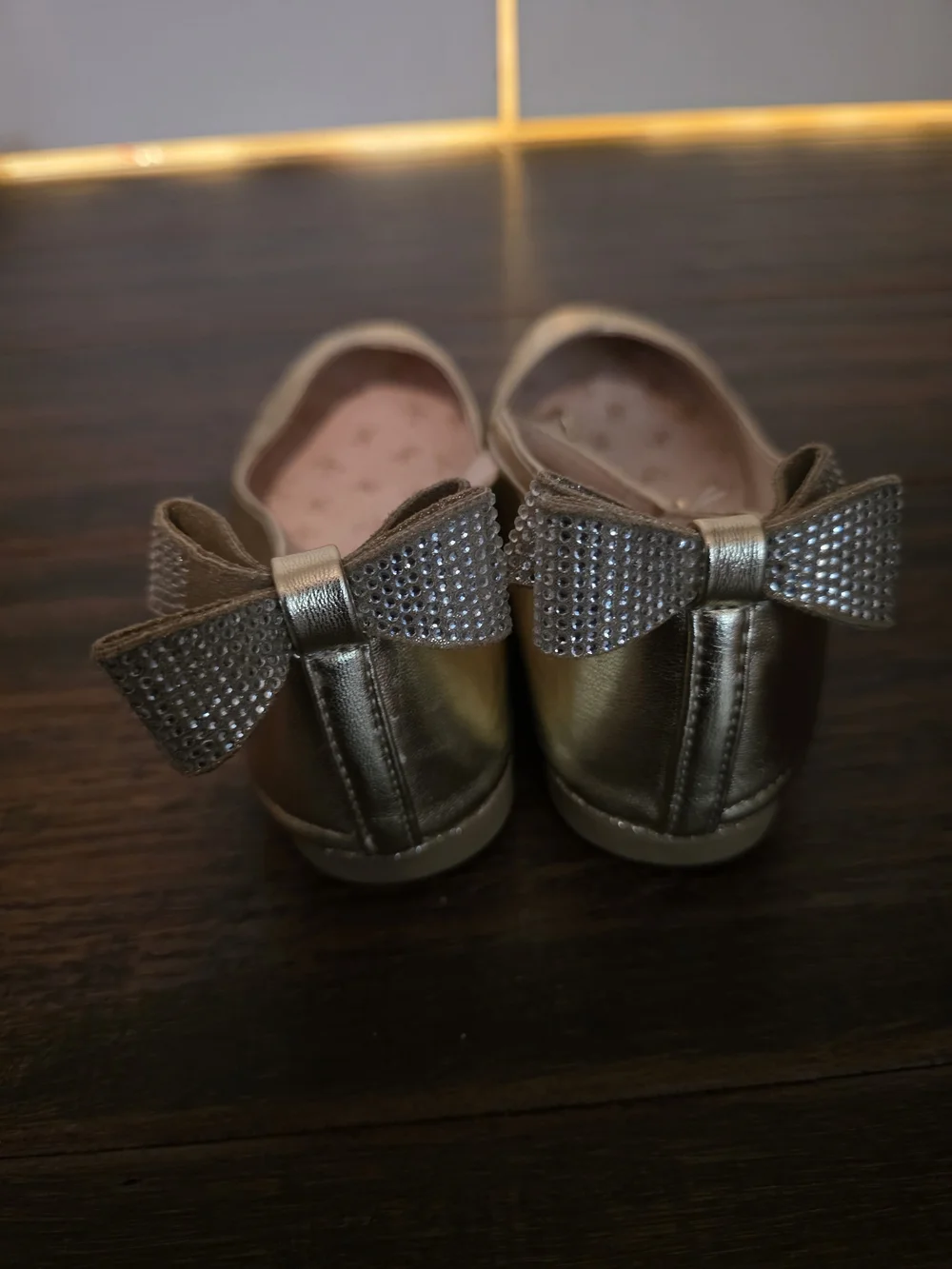 Metallic Gold Ballet Flats with Bow Accent - Girl's